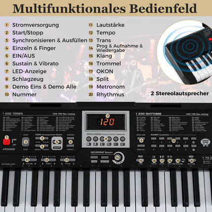 61-Key Portable Keyboard with 200 Rhythms & Tones