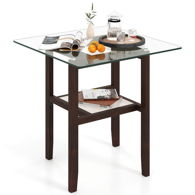 61 cm long and wide glass side table 2-tier glass table with storage space brown