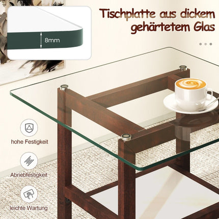61 cm long and wide glass side table 2-tier glass table with storage space brown