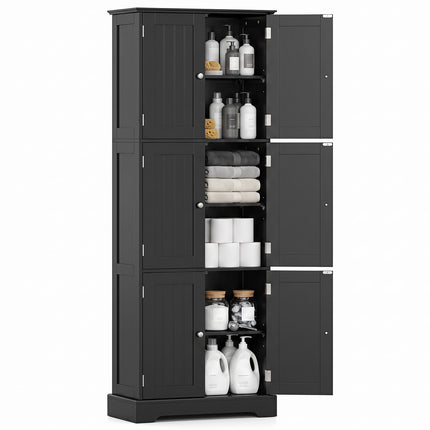 63" Tall Bathroom Storage Cabinet, Black, Adjustable Shelves