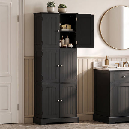 63" Tall Bathroom Storage Cabinet, Black, Adjustable Shelves