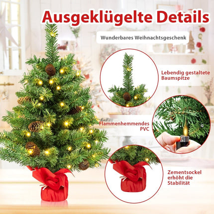 64 cm LED Mini Christmas Tree – 50 Lights, Pinecones