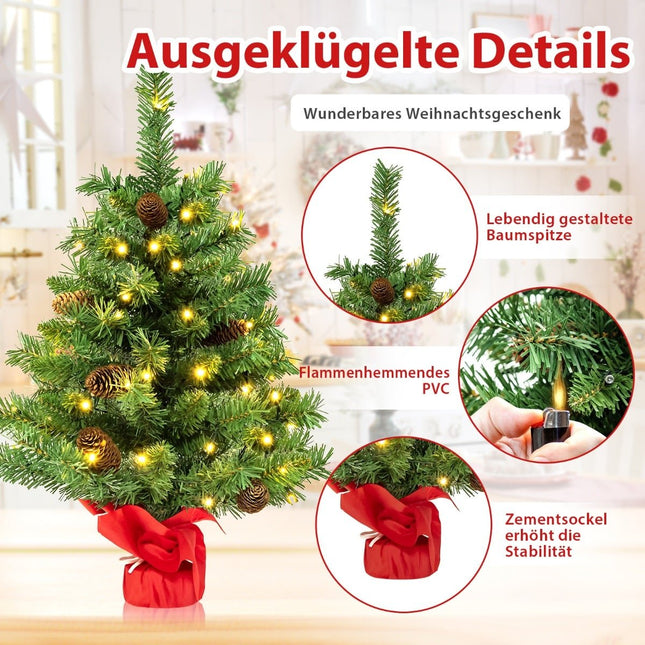64 cm LED Mini Christmas Tree – 50 Lights, Pinecones