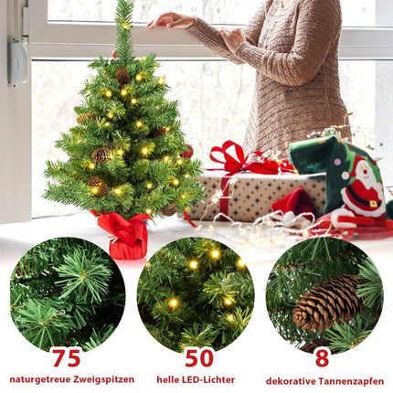 64 cm LED Mini Christmas Tree – 50 Lights, Pinecones