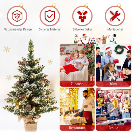 64 cm Snow-Flocked Mini Christmas Tree with LED Lights