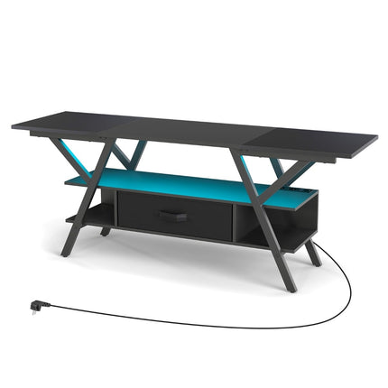 65-Inch TV Stand with LED Lights and Power Outlets