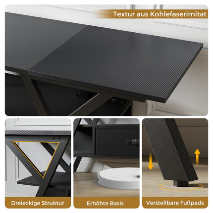 65-Inch TV Stand with LED Lights and Power Outlets