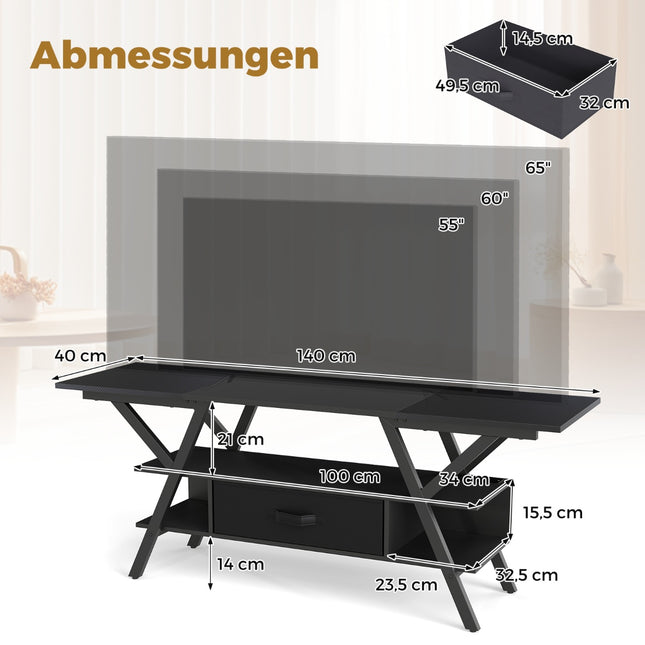 65-Inch TV Stand with LED Lights and Power Outlets