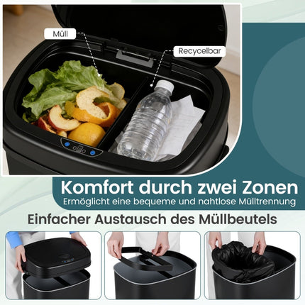 68L Automatic Sensor Trash Can – Dual-Zone, Black