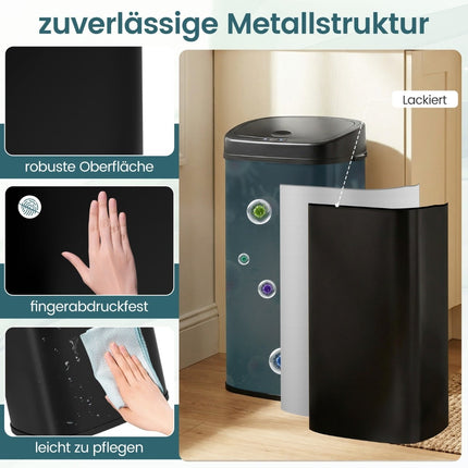 68L Automatic Sensor Trash Can – Dual-Zone, Black