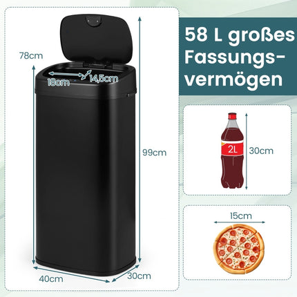 68L Automatic Sensor Trash Can – Dual-Zone, Black