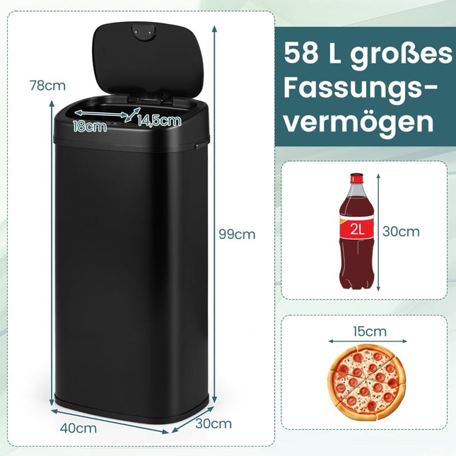 68L Automatic Sensor Trash Can – Dual-Zone, Black