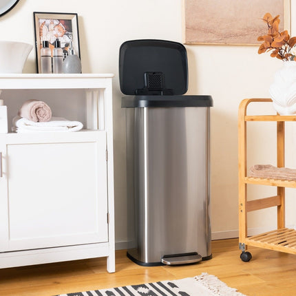 68L Kitchen Trash Can with Soft Closing Lid & Deodorization Compartment Waste Bin Silver