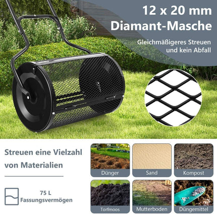 68cm Wide Compost Spreader with Improved Side Bars & U-Shaped Handle Black