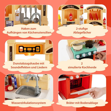 69-piece play kitchen with steam and cooking effects, orange, 66 x 23 x 83 cm