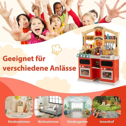 69-piece play kitchen with steam and cooking effects, orange, 66 x 23 x 83 cm