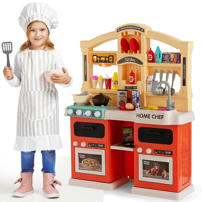 69-piece play kitchen with steam and cooking effects, orange, 66 x 23 x 83 cm