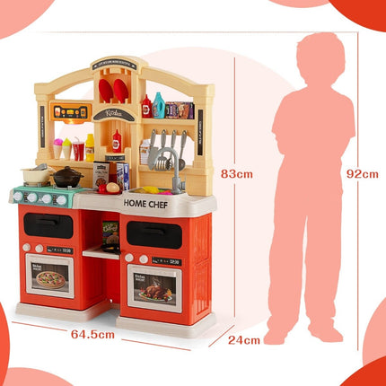 69-piece play kitchen with steam and cooking effects, orange, 66 x 23 x 83 cm