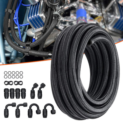 6AN Fuel Line Kit, 20 ft Braided Hose, 12 Fittings