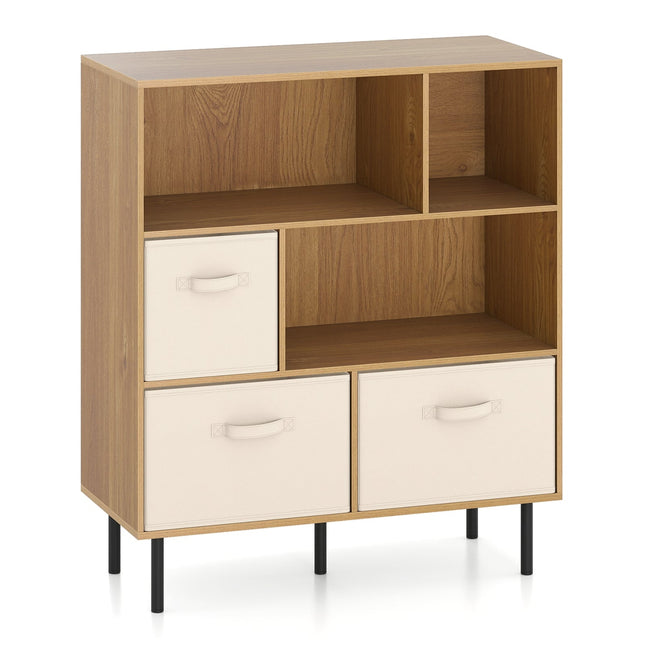 6-Cube Bookshelf with 3 Removable Fabric Drawers