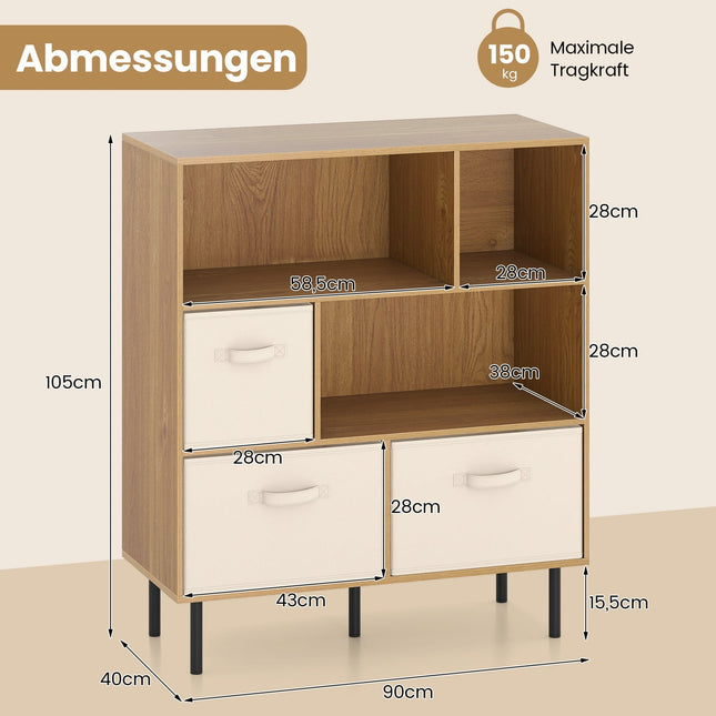6-Cube Bookshelf with 3 Removable Fabric Drawers