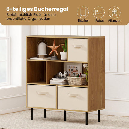 6-Cube Bookshelf with 3 Removable Fabric Drawers