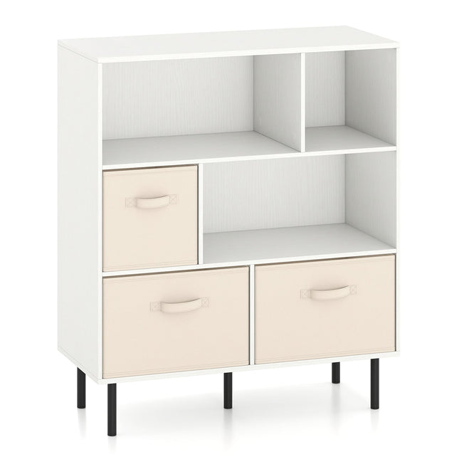 6-Cube Bookshelf with 3 Removable Fabric Drawers, White