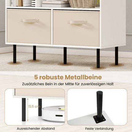 6-Cube Bookshelf with 3 Removable Fabric Drawers, White