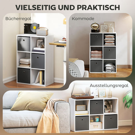 6-Cube Storage Shelf with 3 Fabric Drawers, Grey