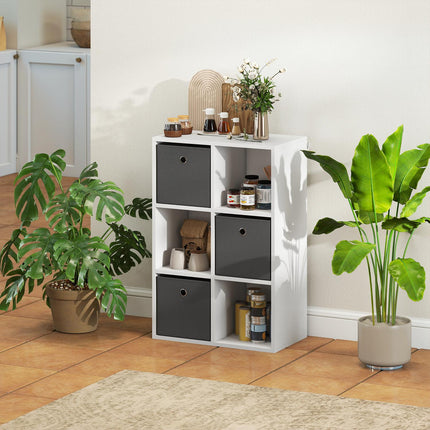 6-Cube Storage Shelf with 3 Fabric Drawers, Grey
