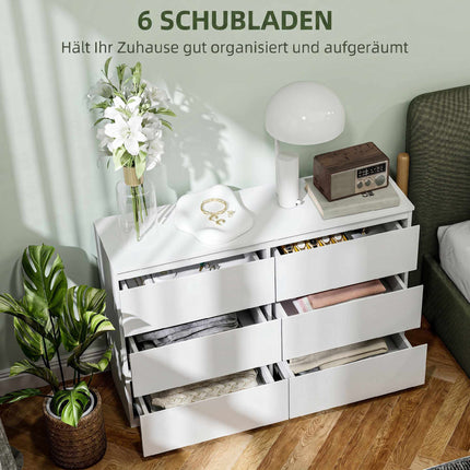6-Drawer Dresser, White Chest of Drawers 112 x 34 x 75 cm