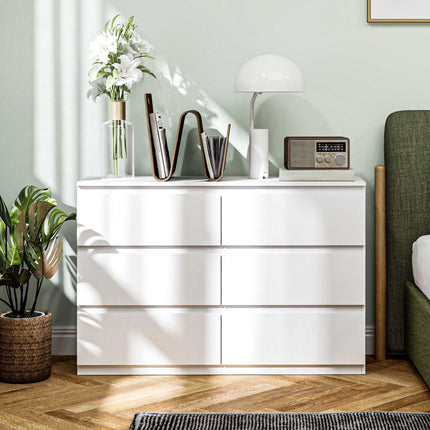 6-Drawer Dresser, White Chest of Drawers 112 x 34 x 75 cm