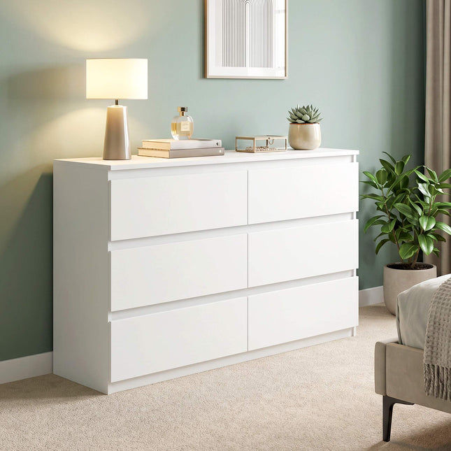 6-Drawer Dresser, White Chest of Drawers 112 x 34 x 75 cm