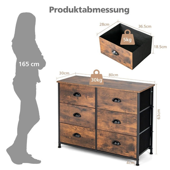 6-Drawer Dresser with Fabric Drawers & Steel Frame