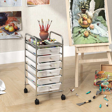 6-Drawer Rolling Cart with Metal Top & Lockable Wheels