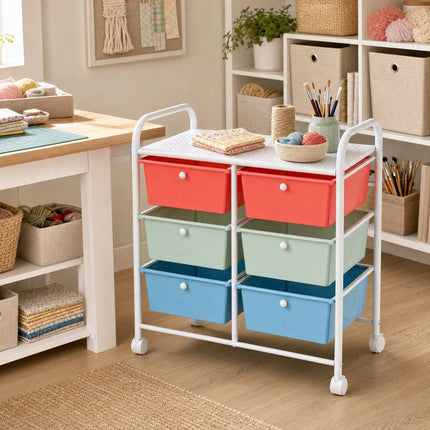 6-Drawer Rolling Storage Cart with Wheels, Metal Frame