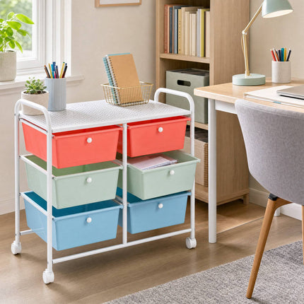 6-Drawer Rolling Storage Cart with Wheels, Metal Frame