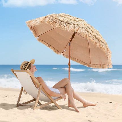 6 Ft Tiki Thatched Patio Umbrella With Tilt, 8-Rib