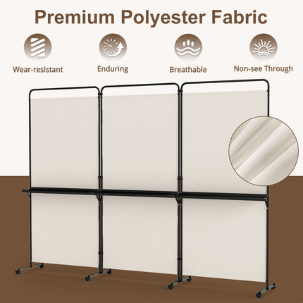 6 Ft White Room Divider with Shelves & Lockable Wheels