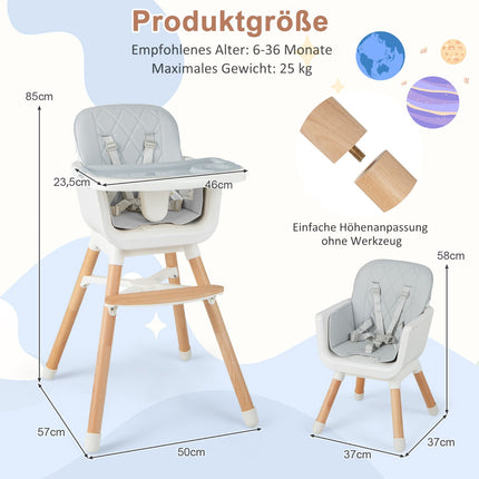 6-In-1 Convertible Baby High Chair, Adjustable Legs, Gray