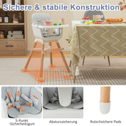 6-In-1 Convertible Baby High Chair, Adjustable Legs, Gray