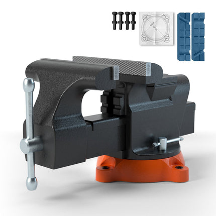 6 Inch Bench Vise, 360 Swivel Base, Anvil, Ductile Iron