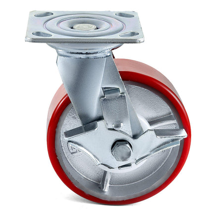 6-Inch Polyurethane Casters, 4 Pack, 2 Swivel 2 Rigid, Brakes