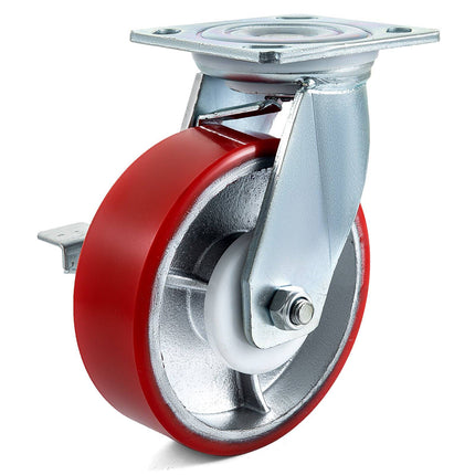 6-Inch Polyurethane Casters, 4 Pack, 2 Swivel 2 Rigid, Brakes