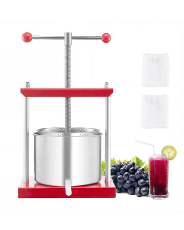 6L Manual Fruit Wine Press, Stainless Steel, T-Handle
