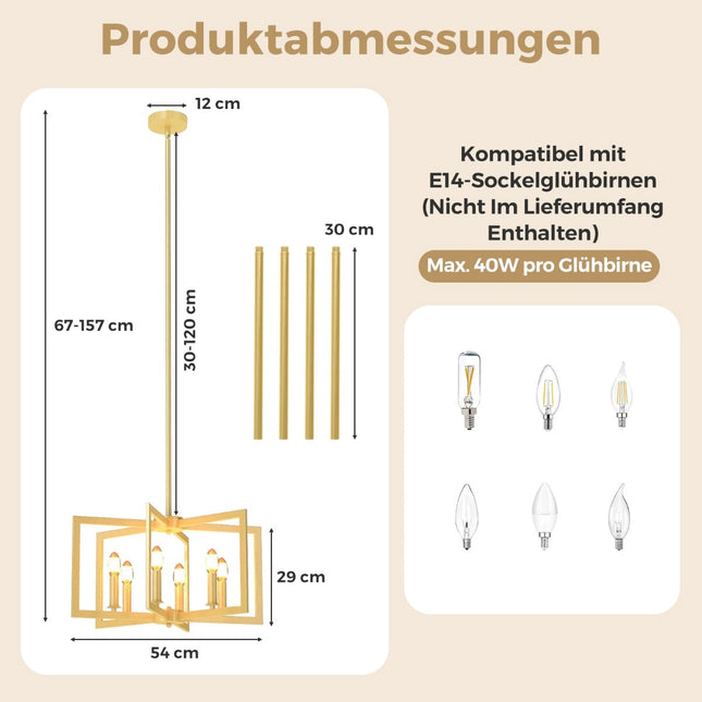 6-Light Adjustable Height Chandelier, Champagne Bronze