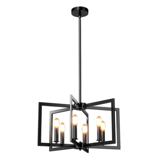 6-Light Industrial Chandelier, Adjustable Height, Black