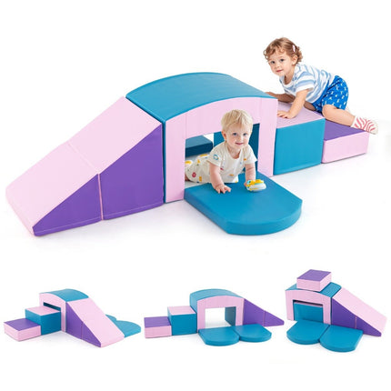 6 PCS. Foam building blocks Soft building blocks with tunnel stairs &amp; Ramp Blue + Purple