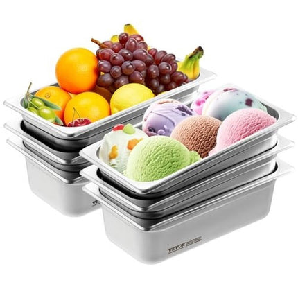 6-Pack 1/3 Size Stainless Steel Steam Table Pans, 4-In Deep