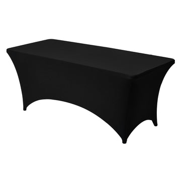6-Pack Fitted Spandex Tablecloths for 6-Ft Tables, Black